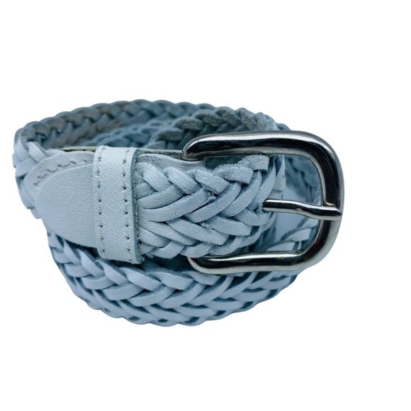 Vintage Women Interwoven Braided White Genuine Leather Belt Sz Small/ Medium